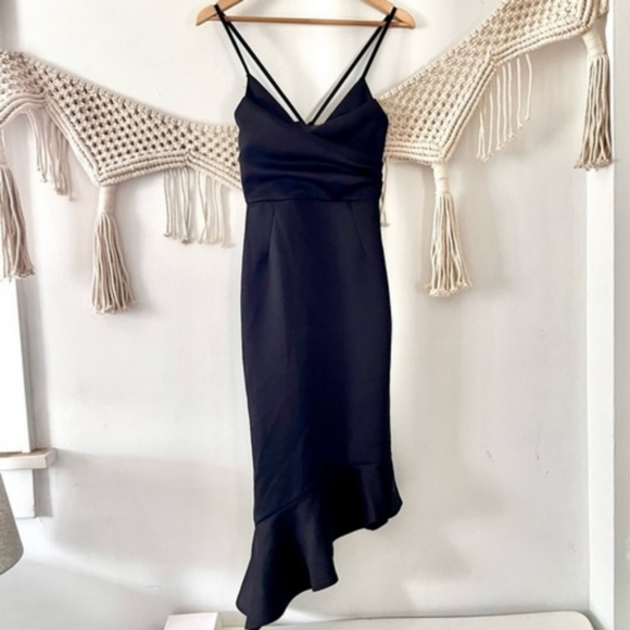 NWT ASOS Black Cami Scuba Ruffle Edge Midi Dress - Picture 5 of 7